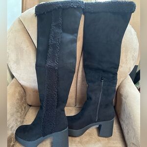 Black suede Sherpa lined over the knee boots. Size 6